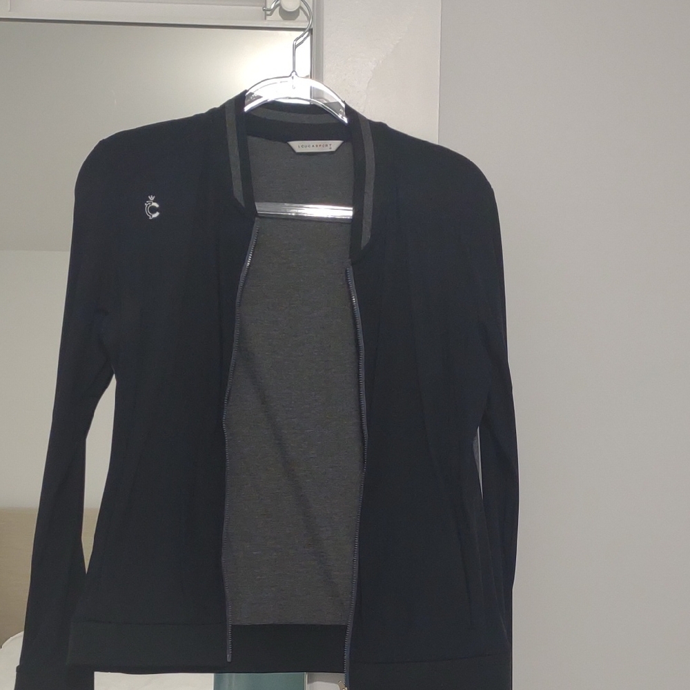 Chic Black Zip-Up Jacket with Gray Details